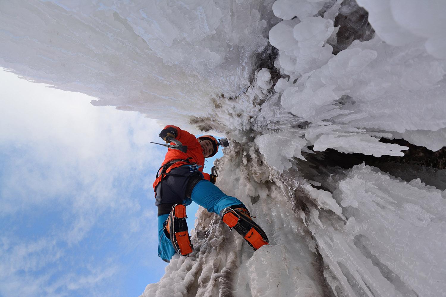 Waterfall,Ice,Climbing,In,A,Sunny,Day